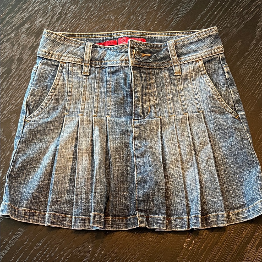 Vintage Arizona Jean Company Blue Denim Pleated Skirt girls size 10 slim